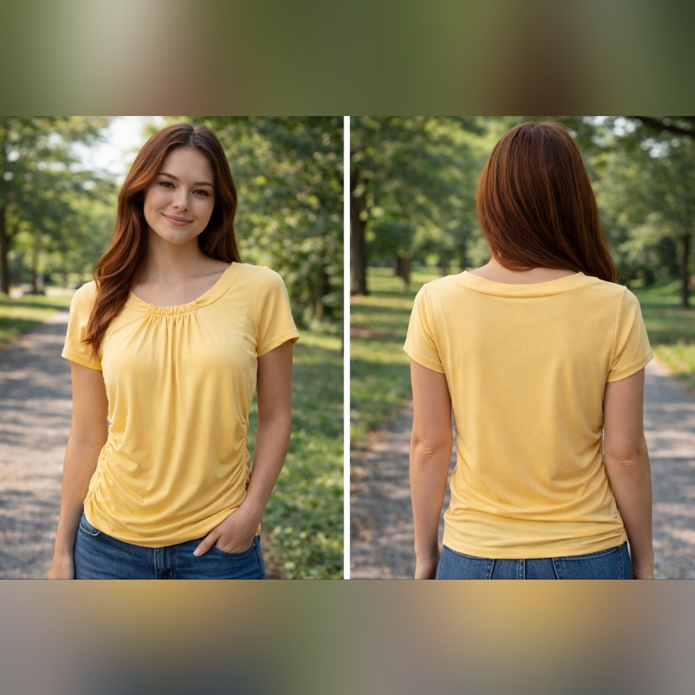 New York & Company Short Sleeve Scoop Neck Top‎ in Yellow